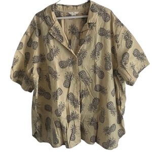 H&M Linen-Blend Pineapple Print Button-Up Shirt | Size XXL